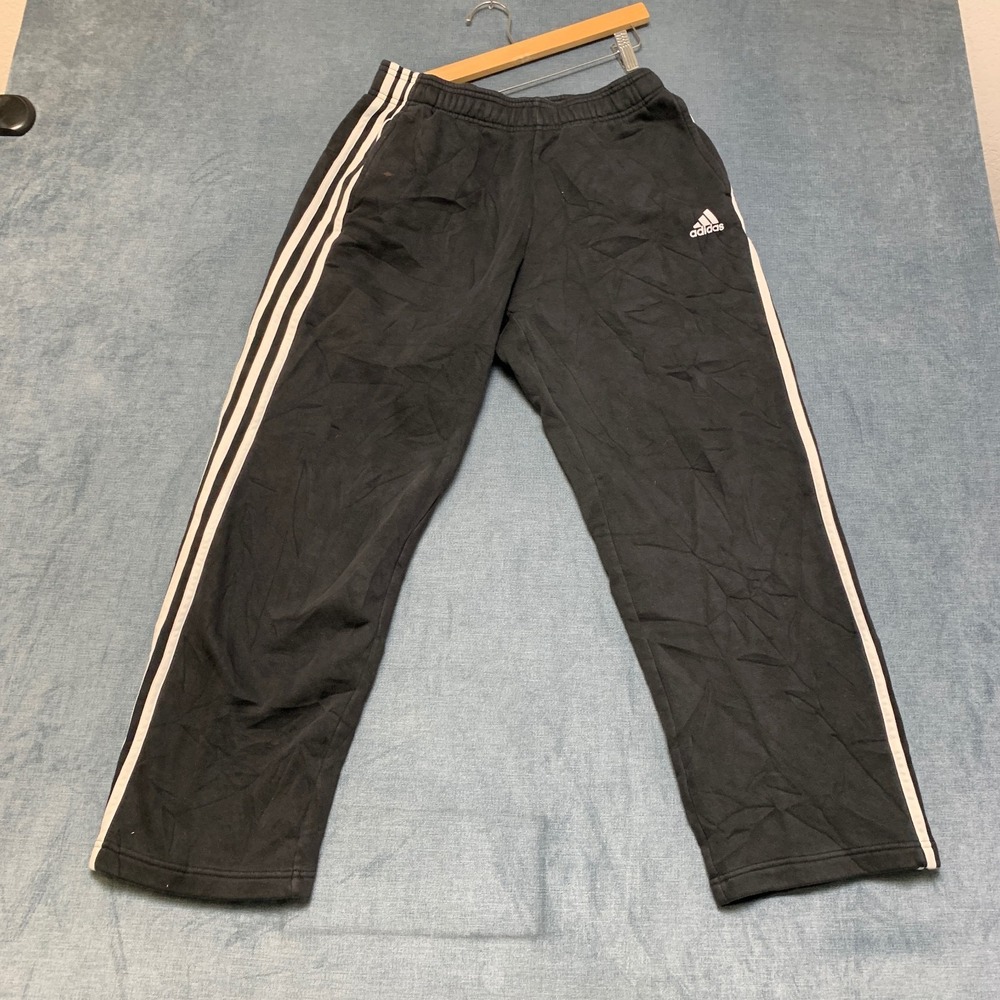 Adidas Track Pants Mens Medium Black 3-Stripes Embroidered Logo Elastic Waist